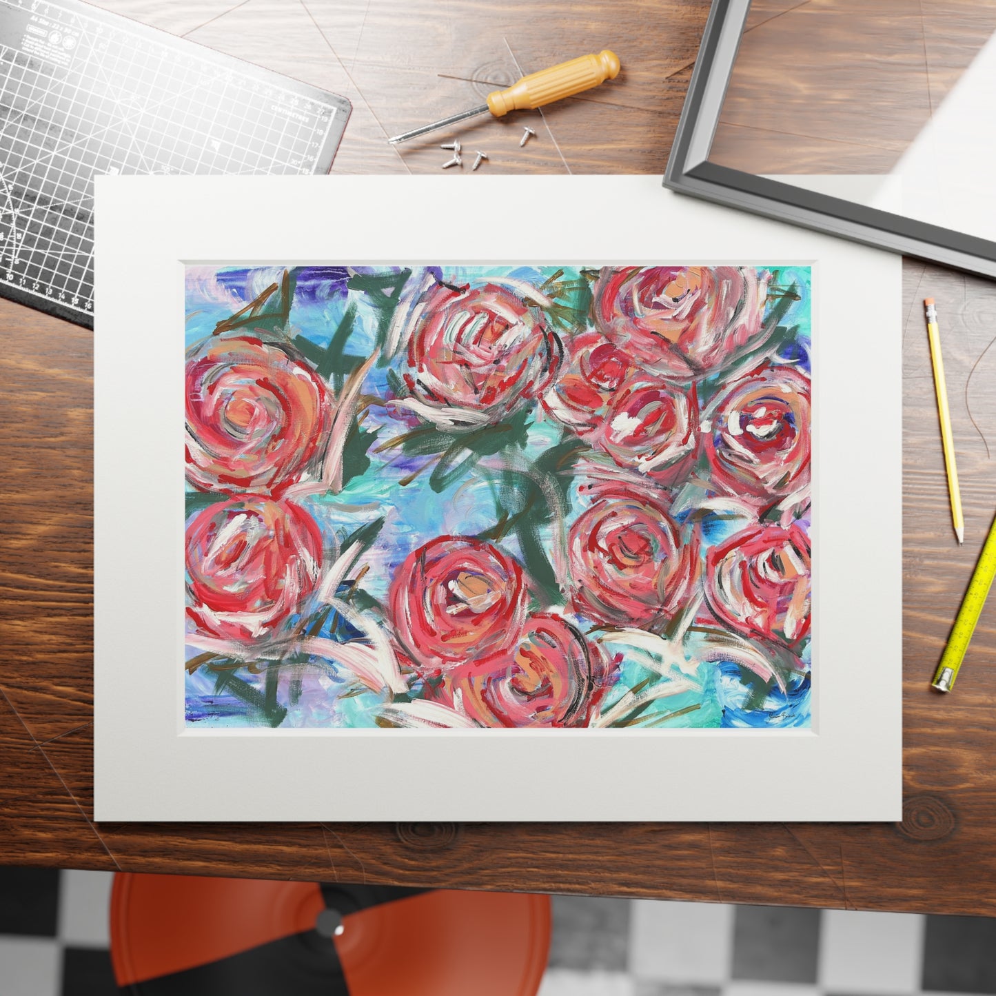 Botanical Rose Fine Art Print with Passepartout — Floral Wall Art