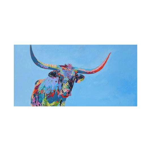 Colorful Longhorn Canvas Print — Vibrant Southwestern Wall Art, Matte Stretched Canvas