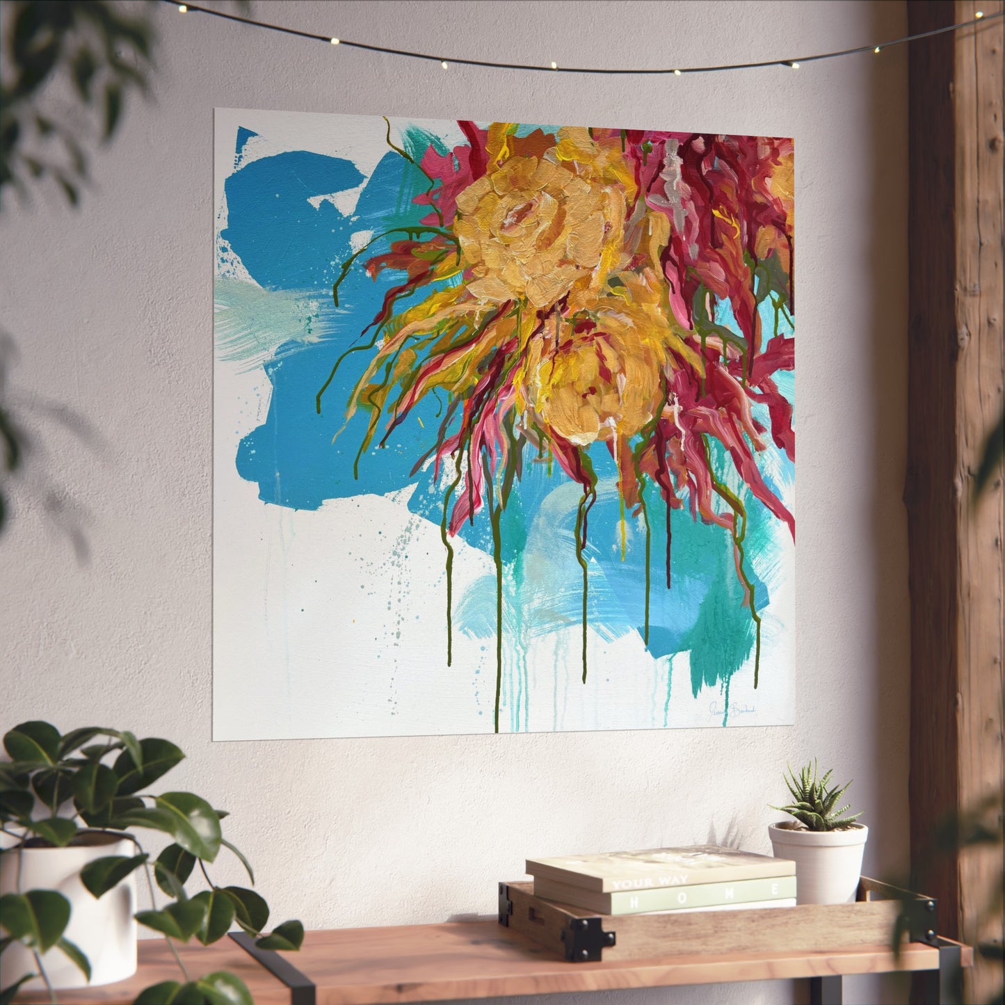 Abstract Floral Fine Art Poster — Colorful Drip Sunflower Wall Art