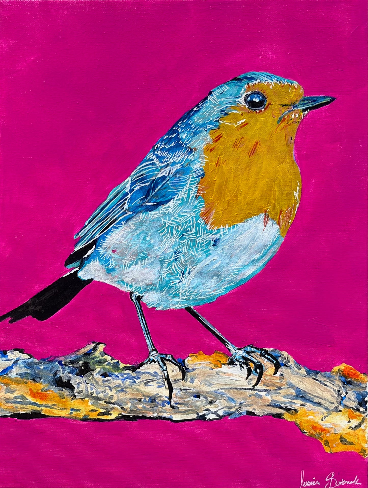 European Robin - Original Acrylic on 12 x 16 inch Canvas