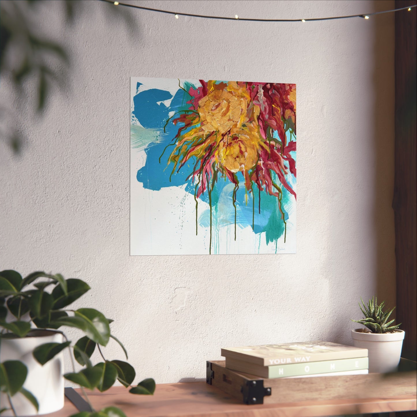 Abstract Floral Fine Art Poster — Colorful Drip Sunflower Wall Art