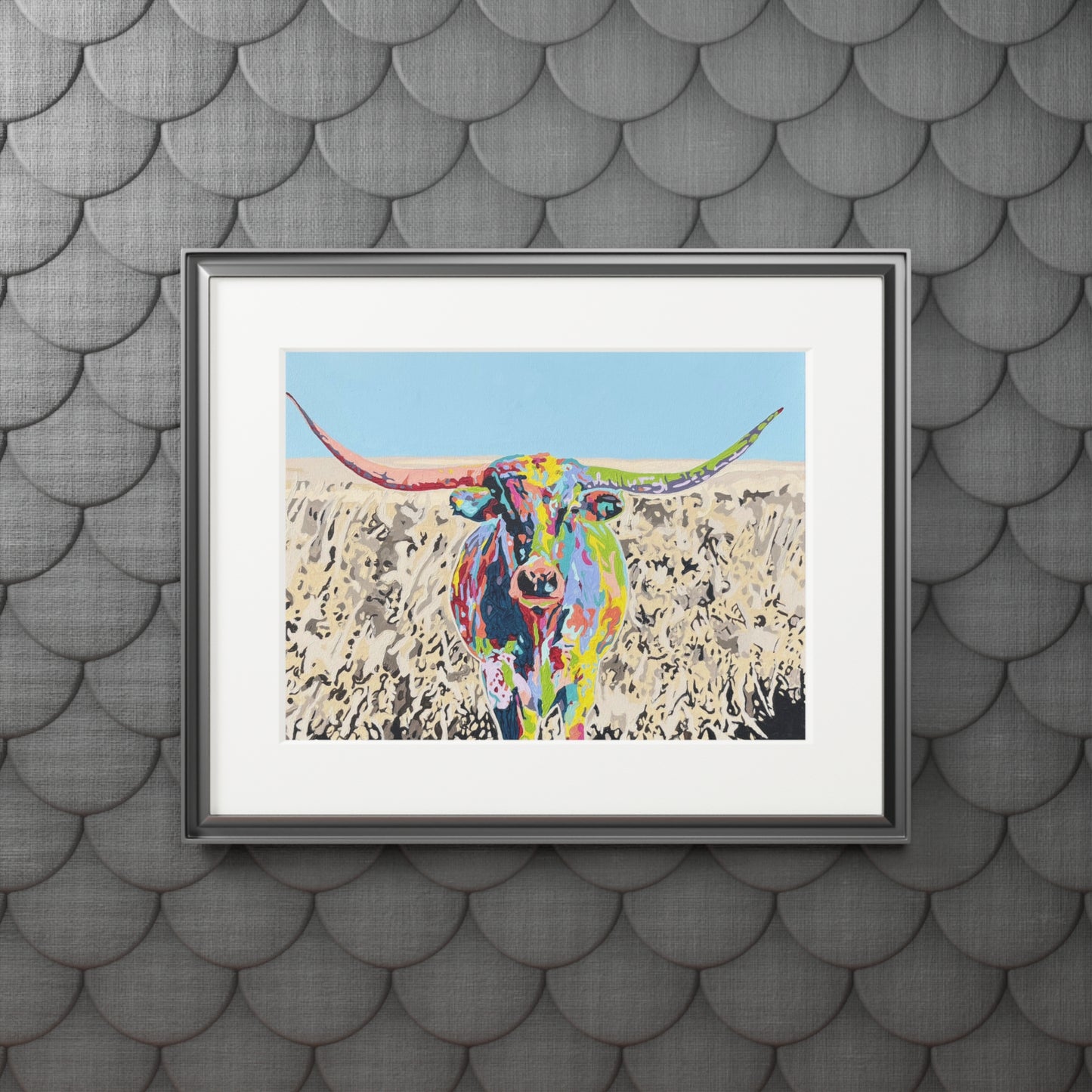Colorful Longhorn Fine Art Print with Passepartout Frame