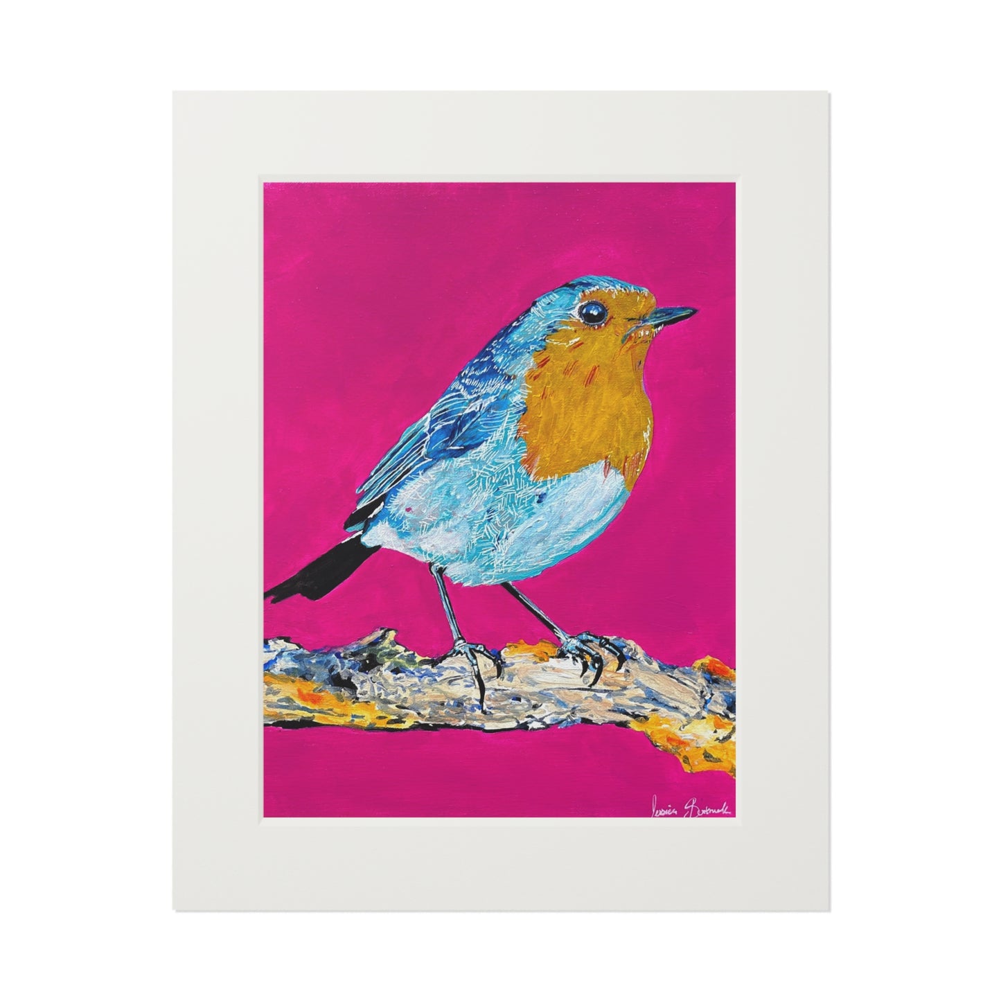 Colorful Robin Fine Art Print with Passepartout - Vibrant Bird Wall Art