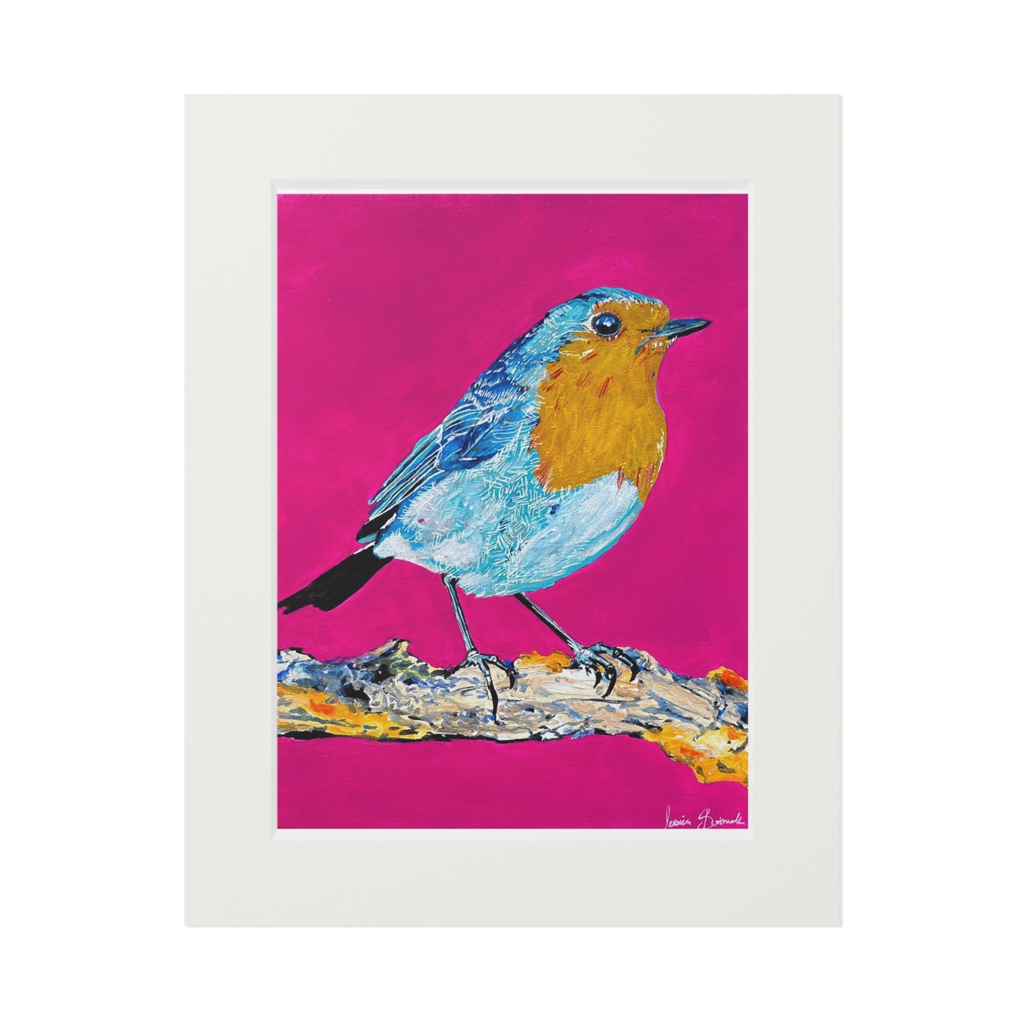 Colorful Robin Fine Art Print with Passepartout - Vibrant Bird Wall Art