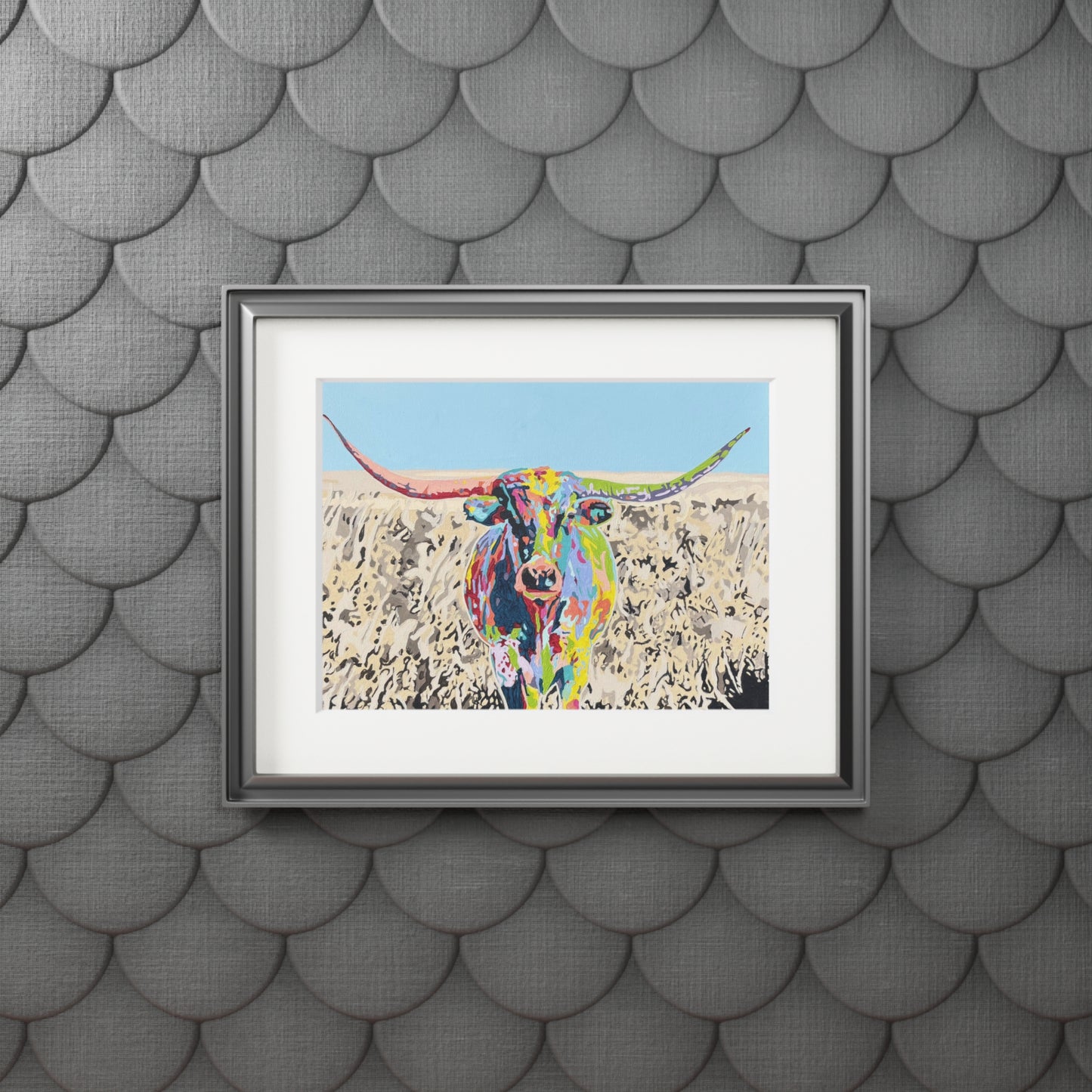 Colorful Longhorn Fine Art Print with Passepartout Frame