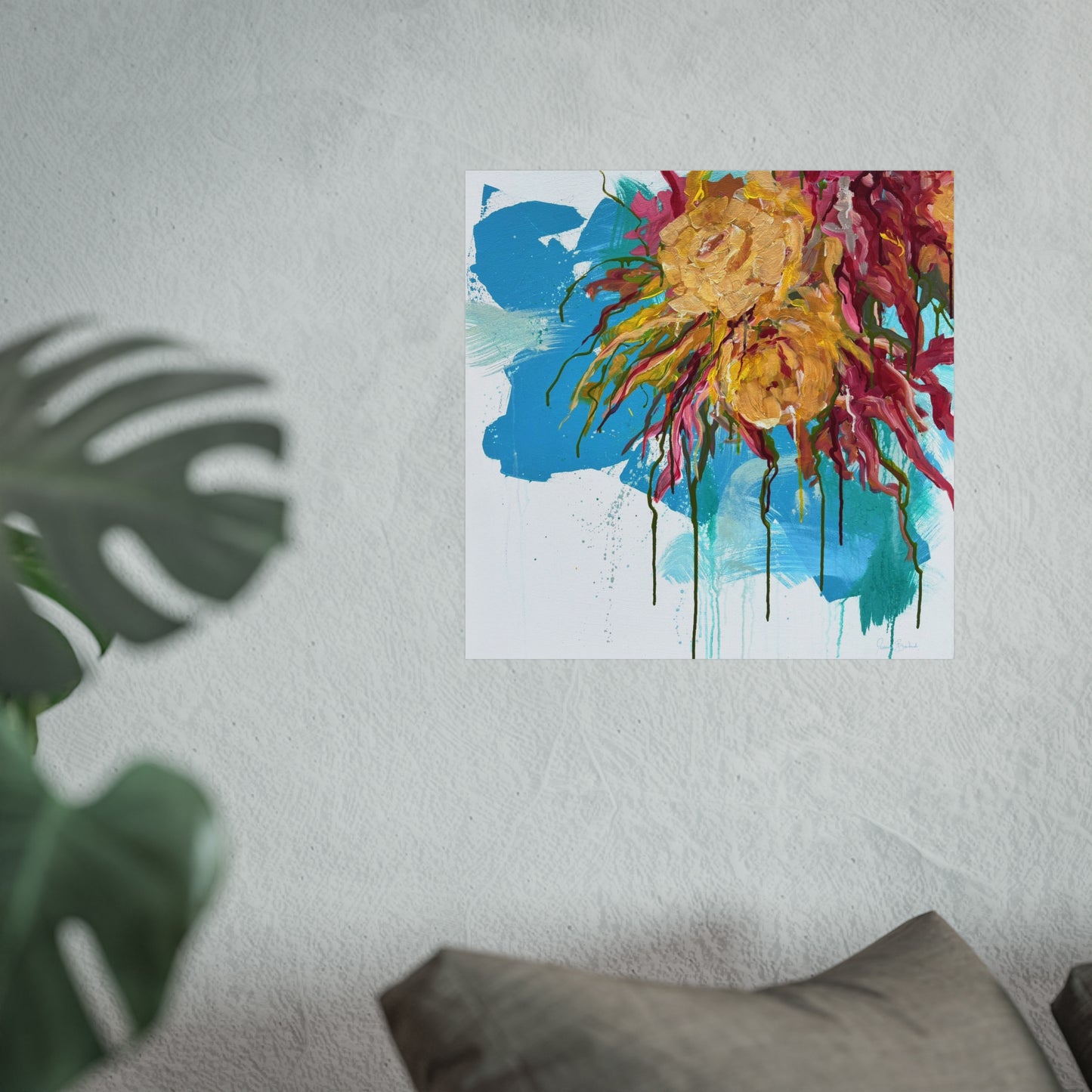 Abstract Floral Fine Art Poster — Colorful Drip Sunflower Wall Art