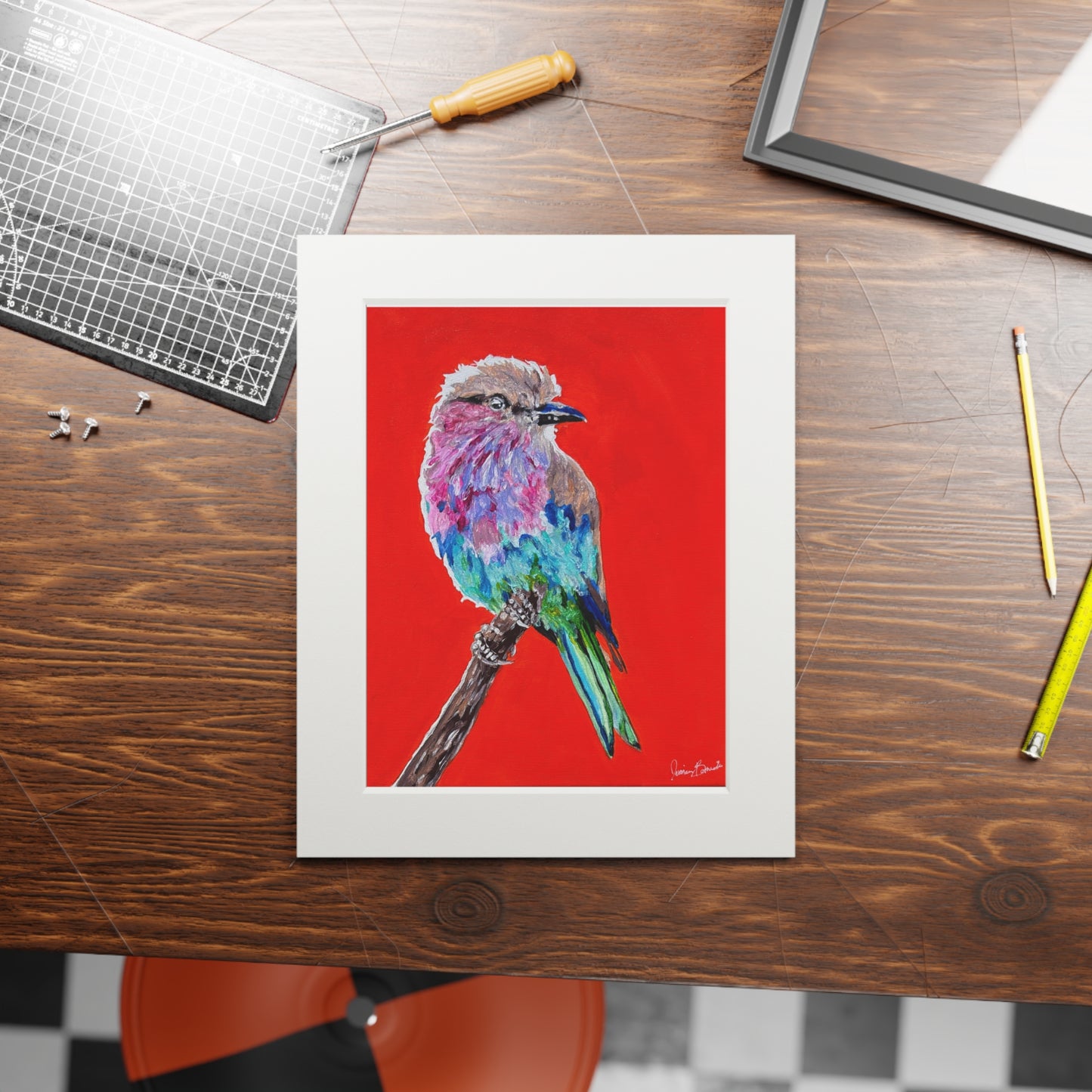 Colorful Lilac-Breasted Bird Fine Art Print with Passepartout — Vibrant Bird Wall Art