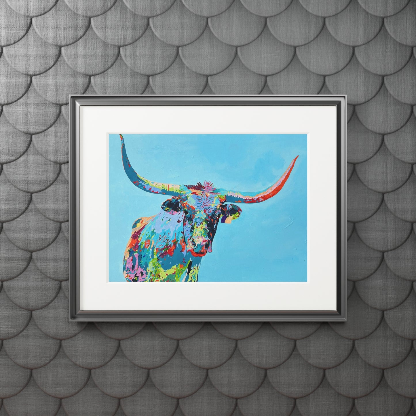 Colorful Longhorn Fine Art Print with Passepartout Frame