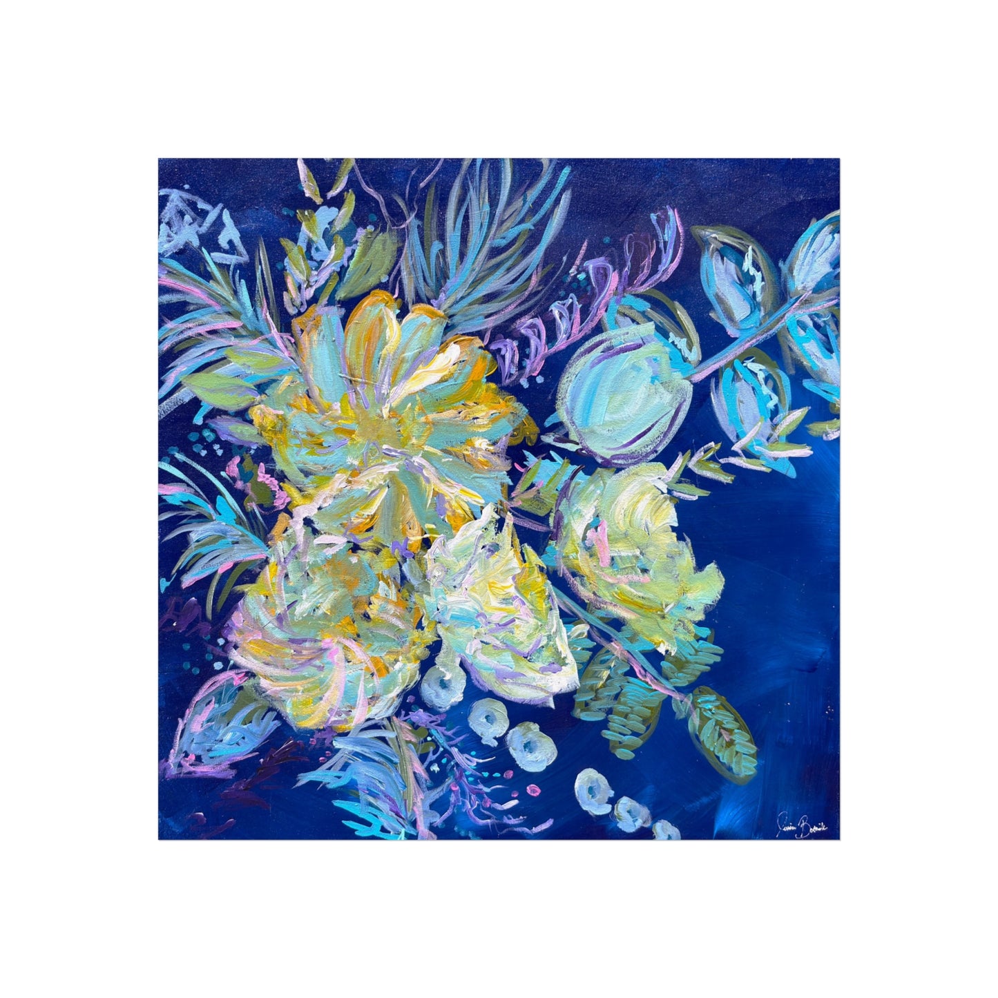 Floral Blue Impressionist Fine Art Poster