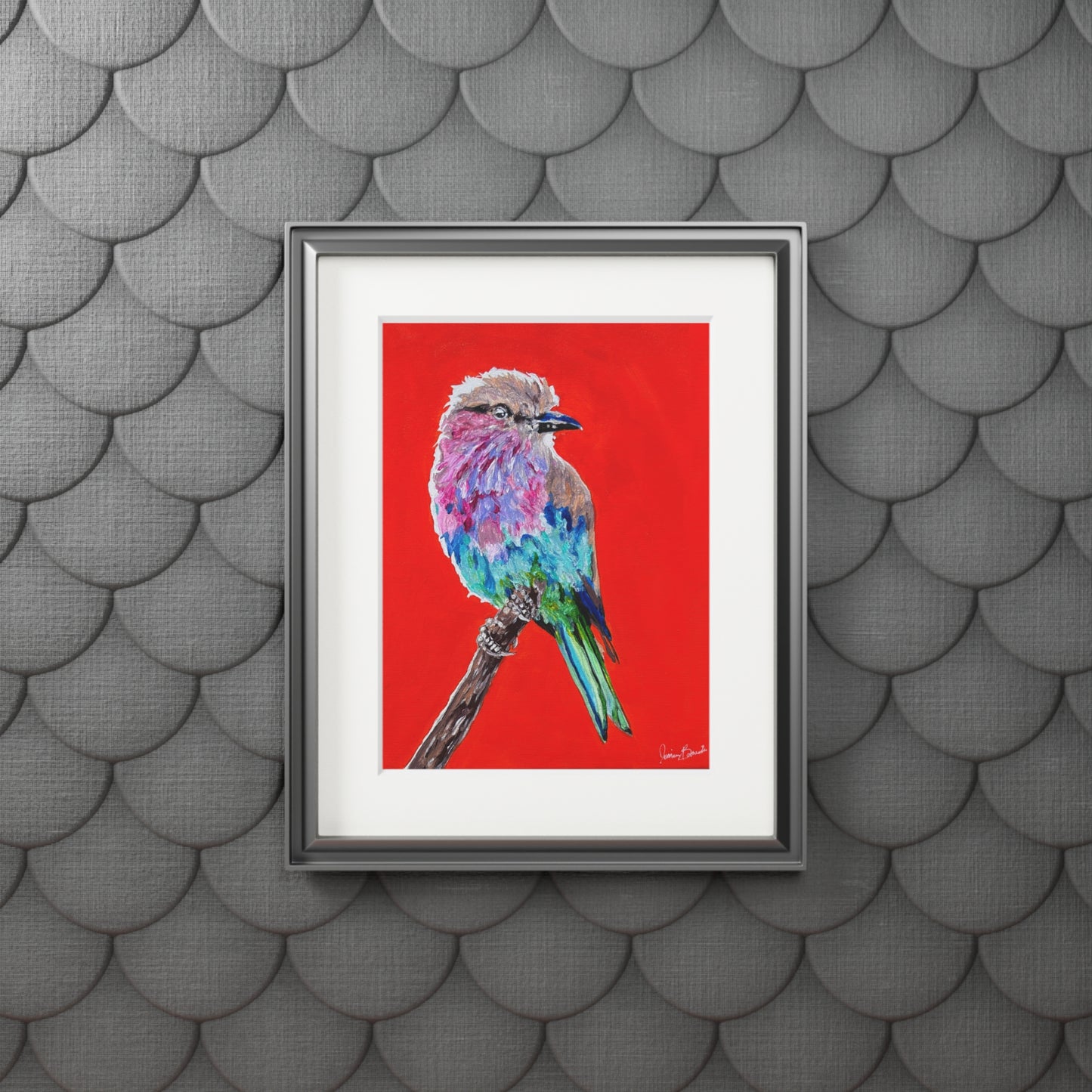 Colorful Lilac-Breasted Bird Fine Art Print with Passepartout — Vibrant Bird Wall Art