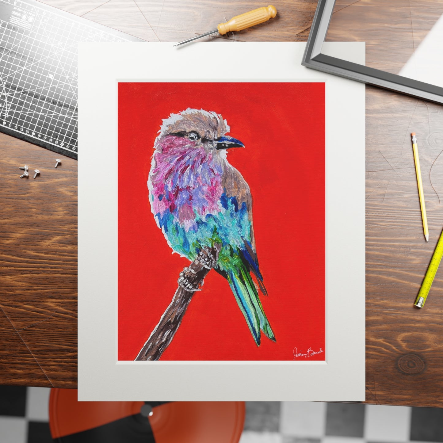 Colorful Lilac-Breasted Bird Fine Art Print with Passepartout — Vibrant Bird Wall Art