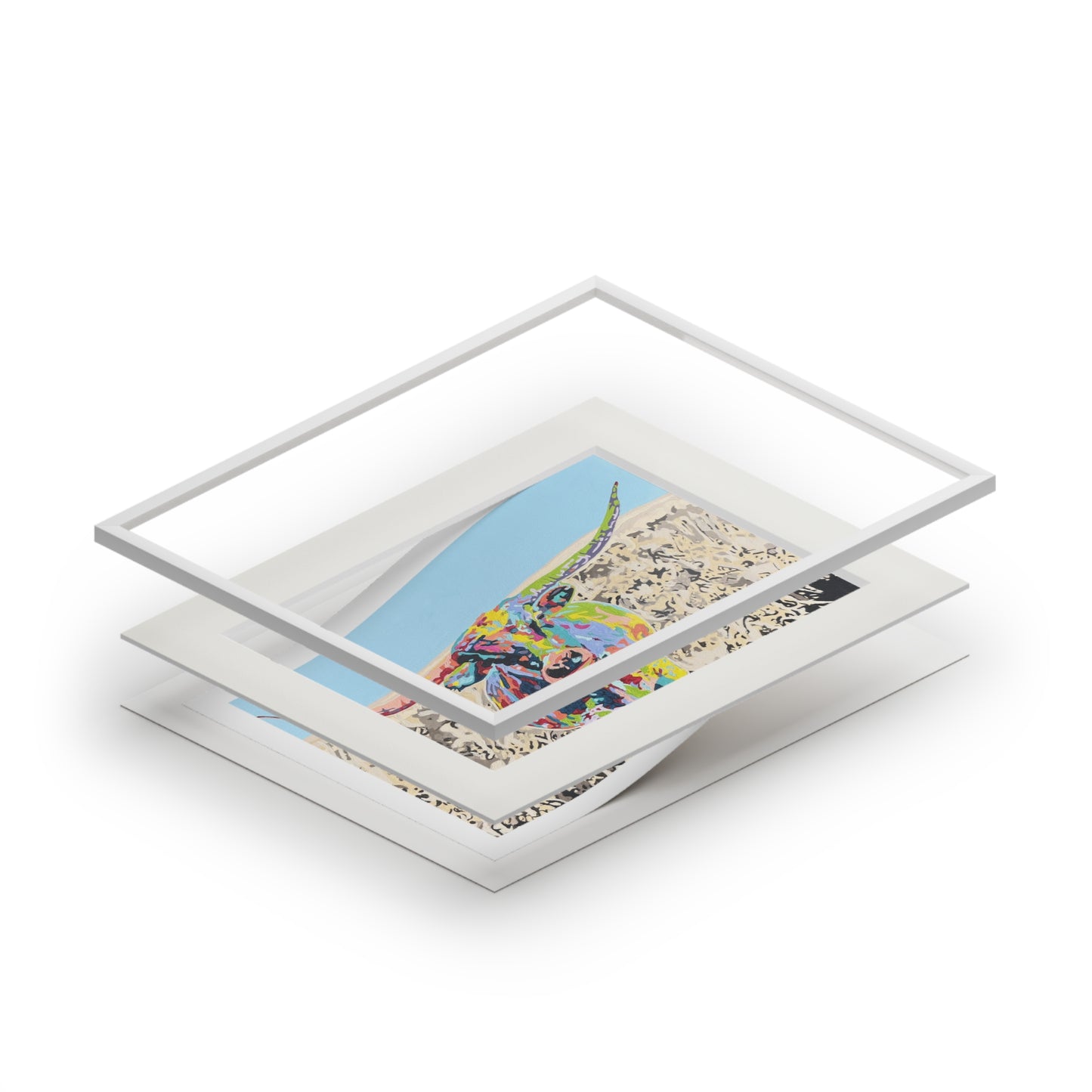 Colorful Longhorn Fine Art Print with Passepartout Frame