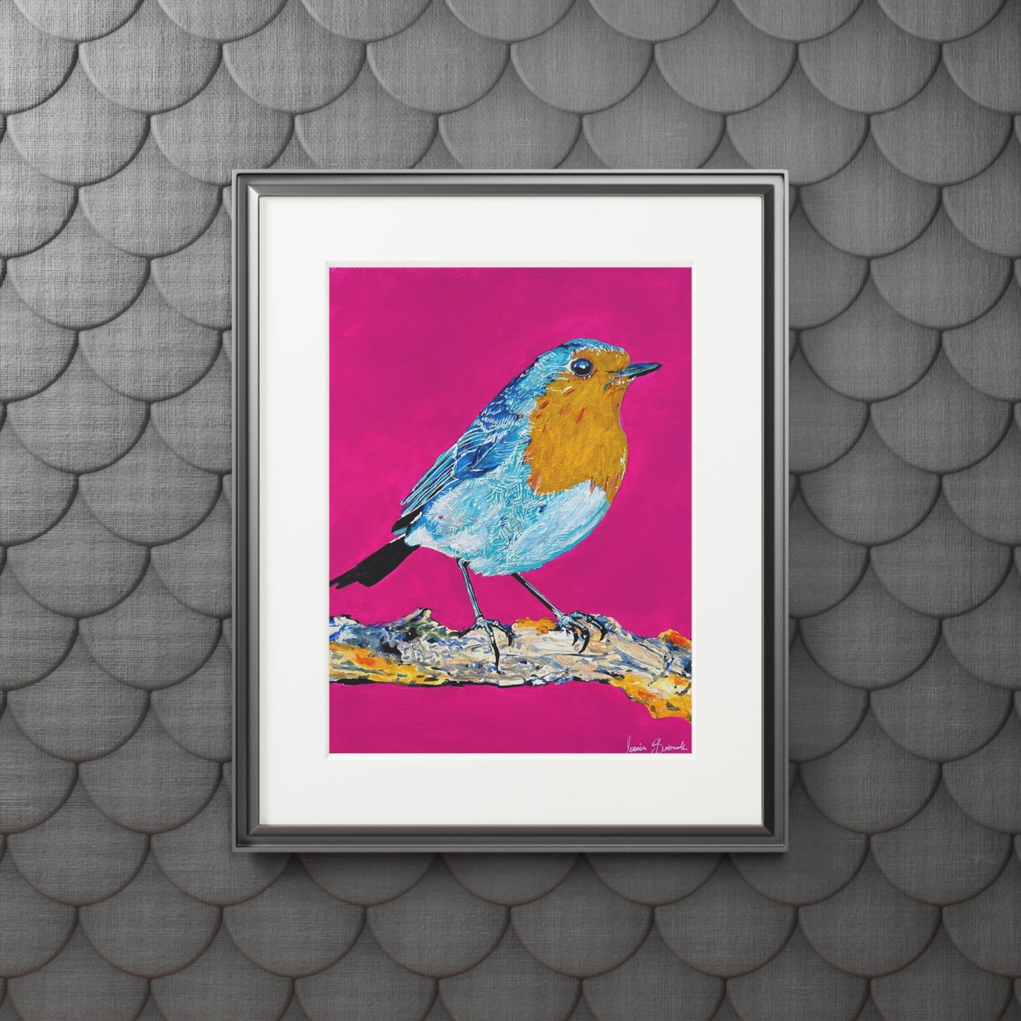 Colorful Robin Fine Art Print with Passepartout - Vibrant Bird Wall Art