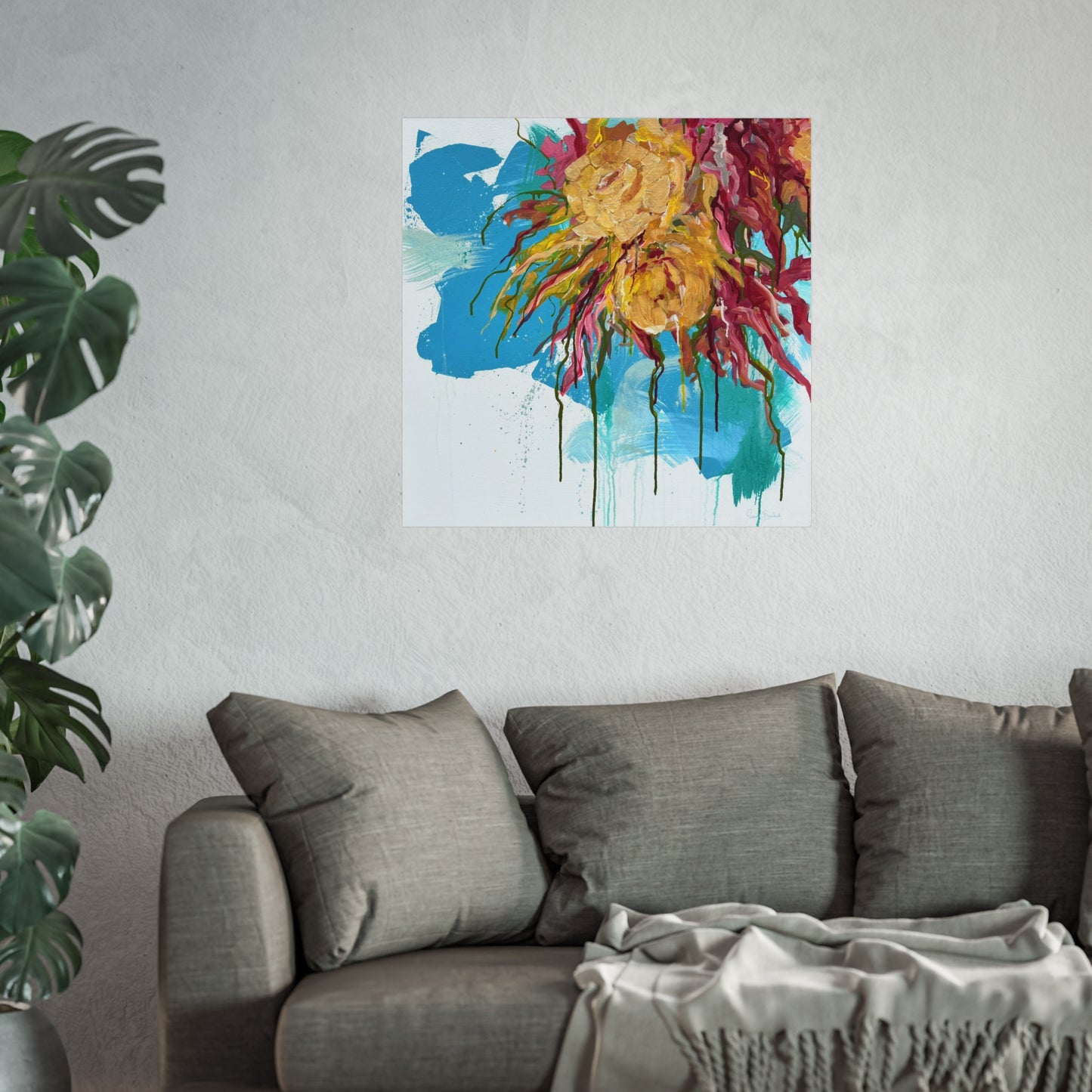 Abstract Floral Fine Art Poster — Colorful Drip Sunflower Wall Art