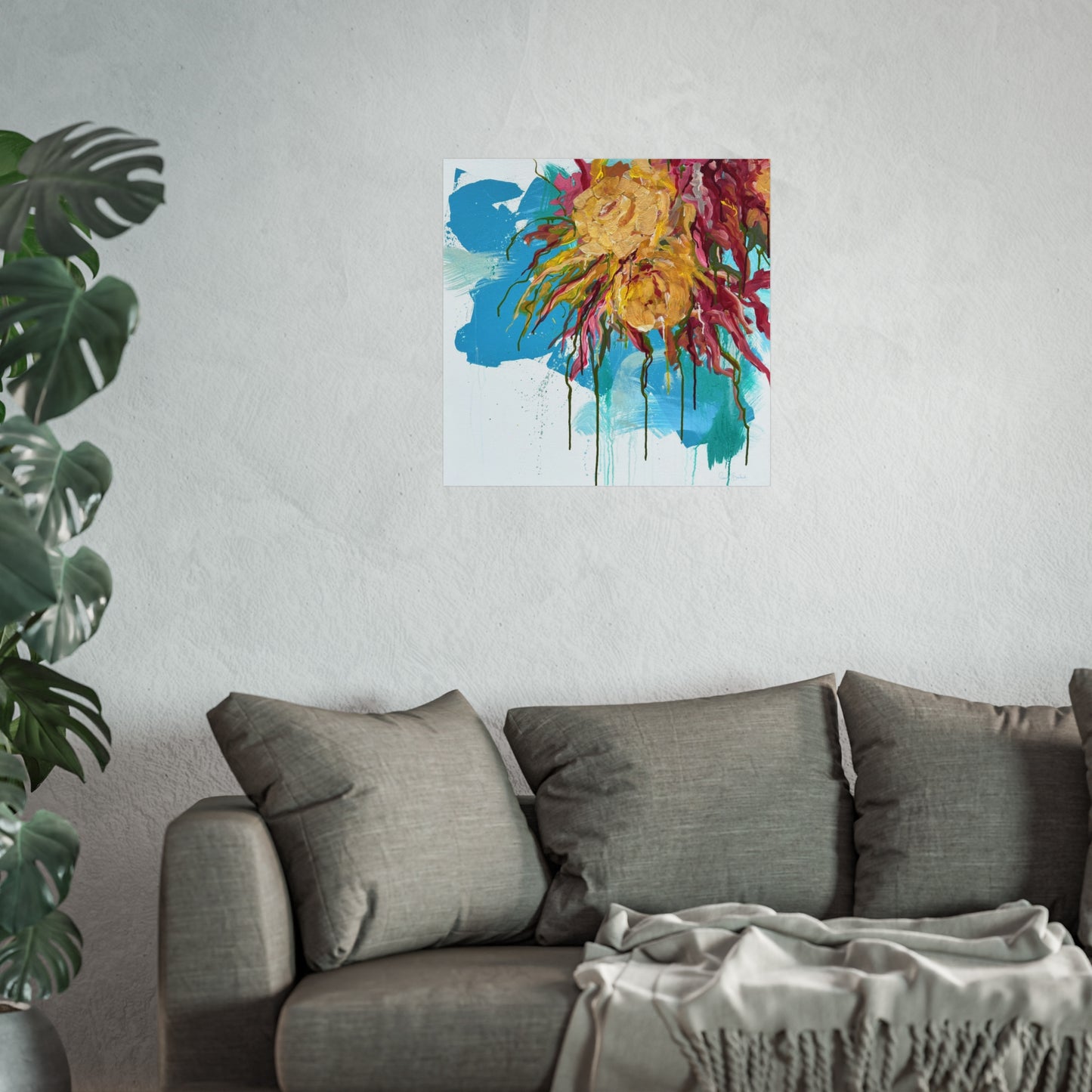 Abstract Floral Fine Art Poster — Colorful Drip Sunflower Wall Art
