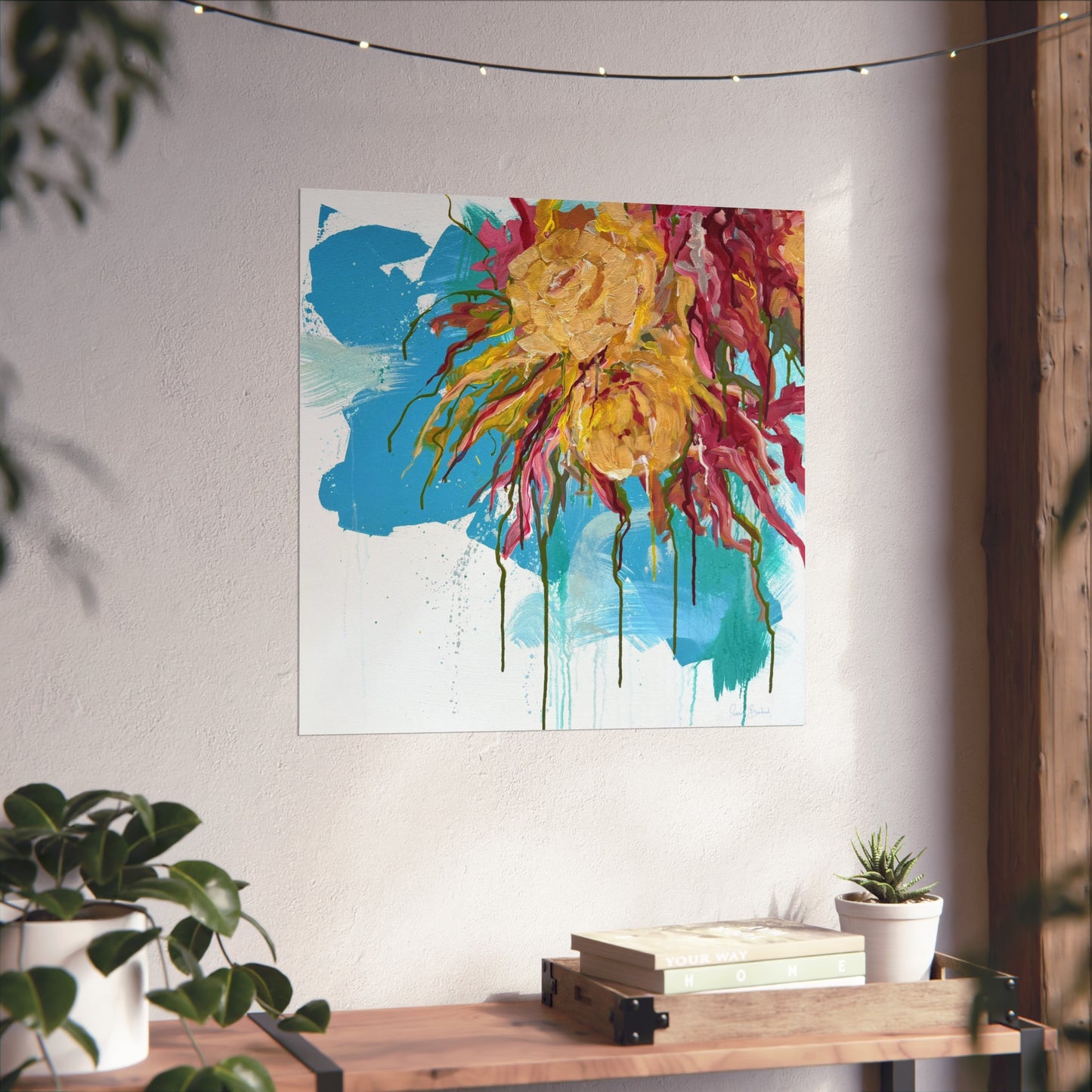 Abstract Floral Fine Art Poster — Colorful Drip Sunflower Wall Art