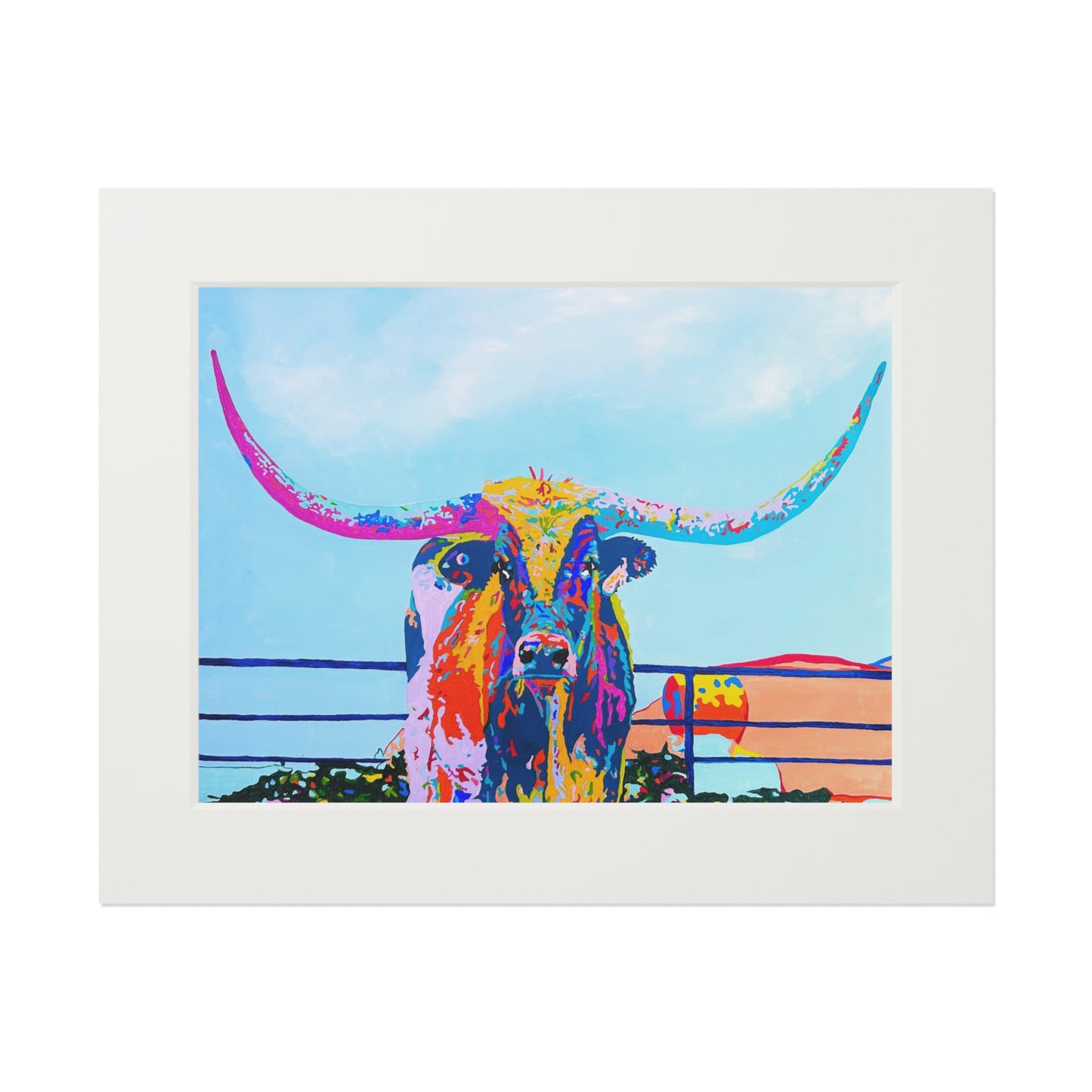 Colorful Longhorn Fine Art Print with Passepartout Frame