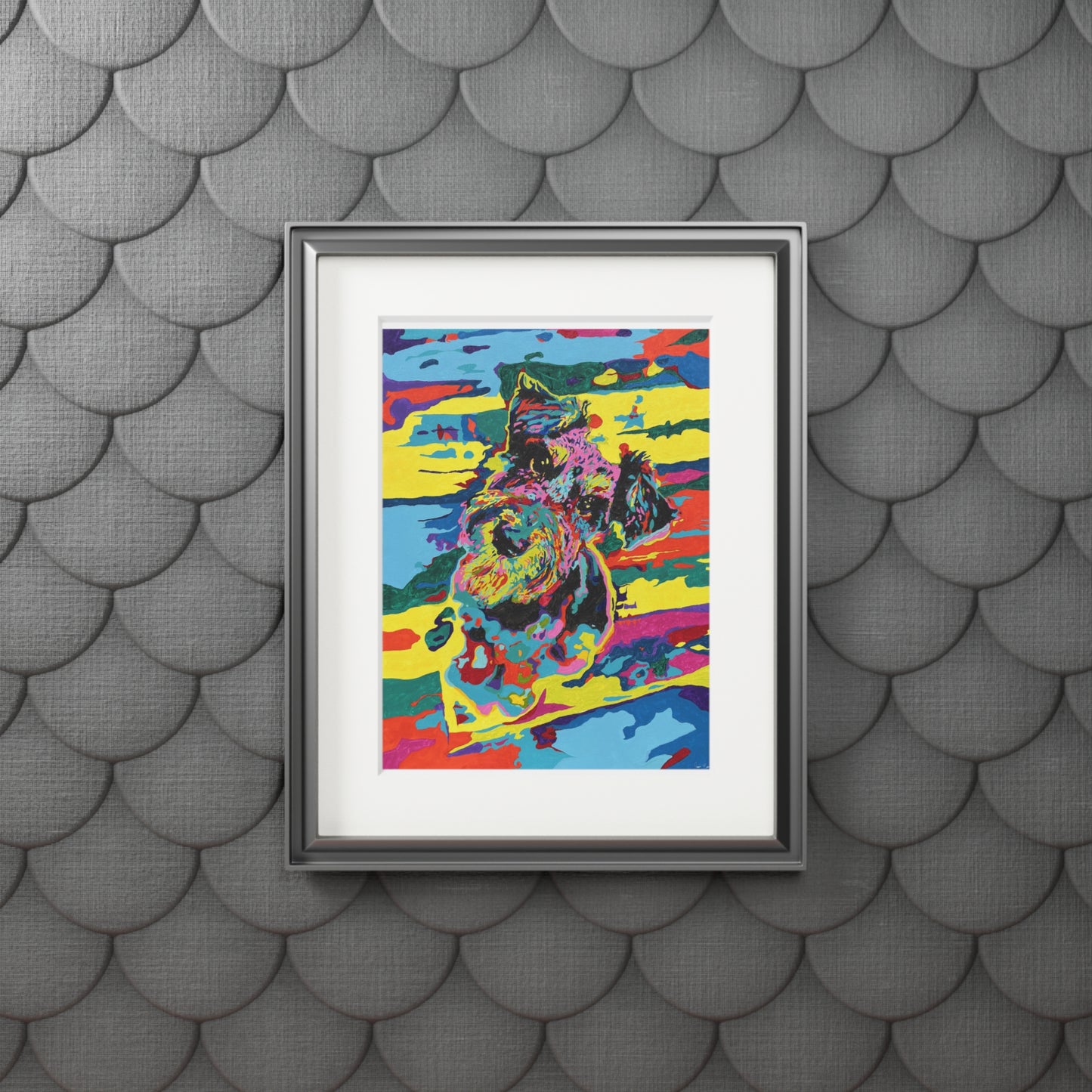 Colorful Abstract Mini Schnauzer Fine Art Print with Passepartout Frame