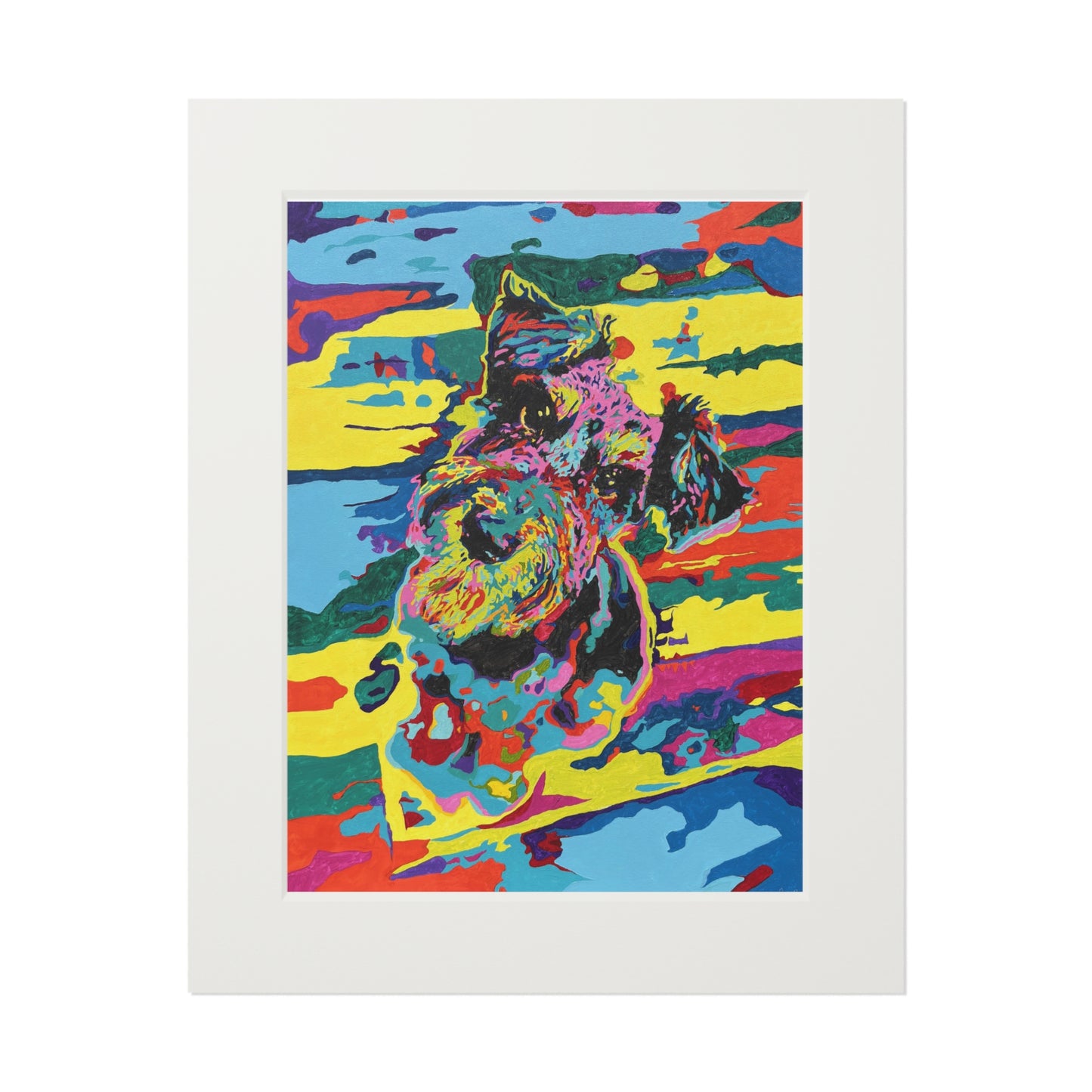 Colorful Abstract Mini Schnauzer Fine Art Print with Passepartout Frame