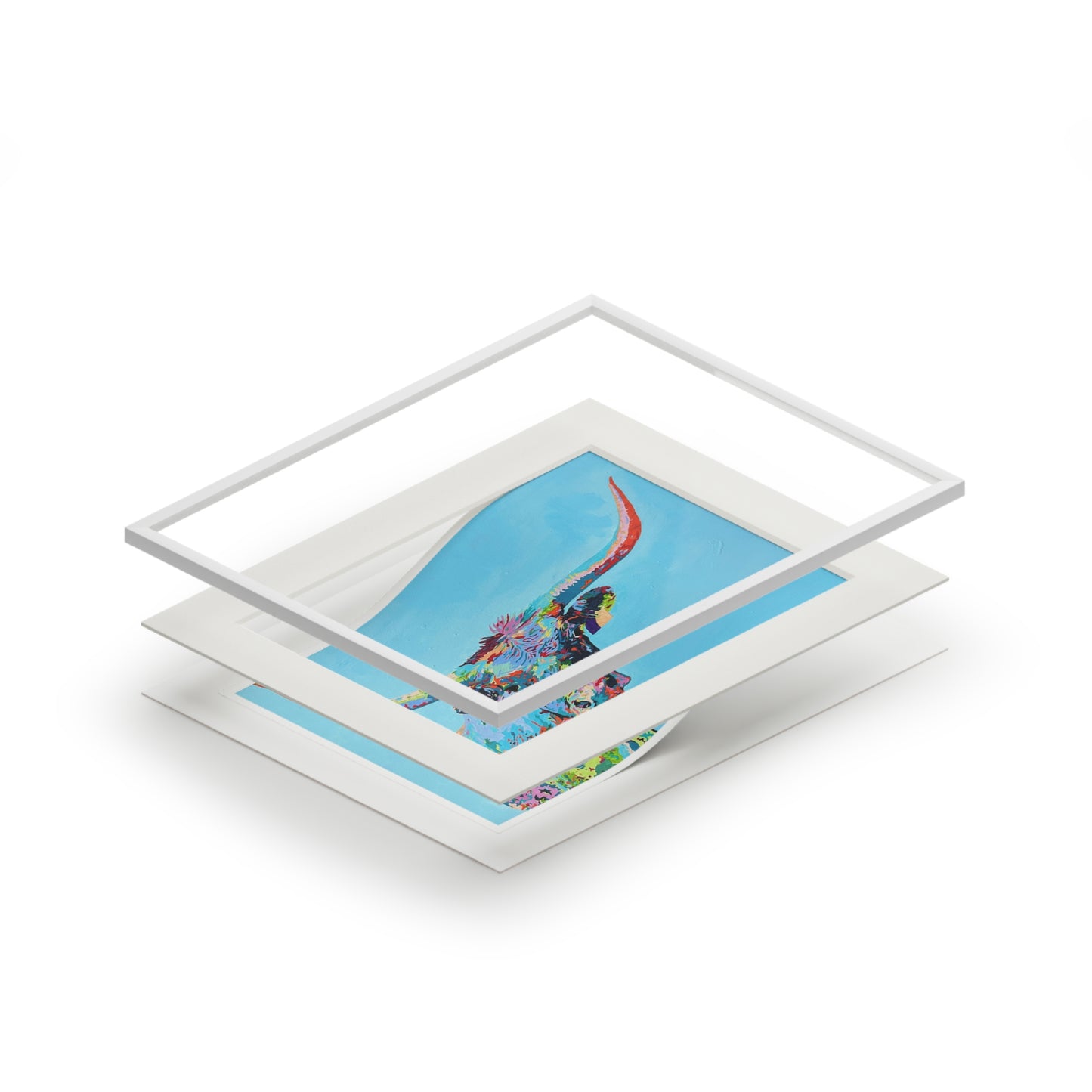 Colorful Longhorn Fine Art Print with Passepartout Frame
