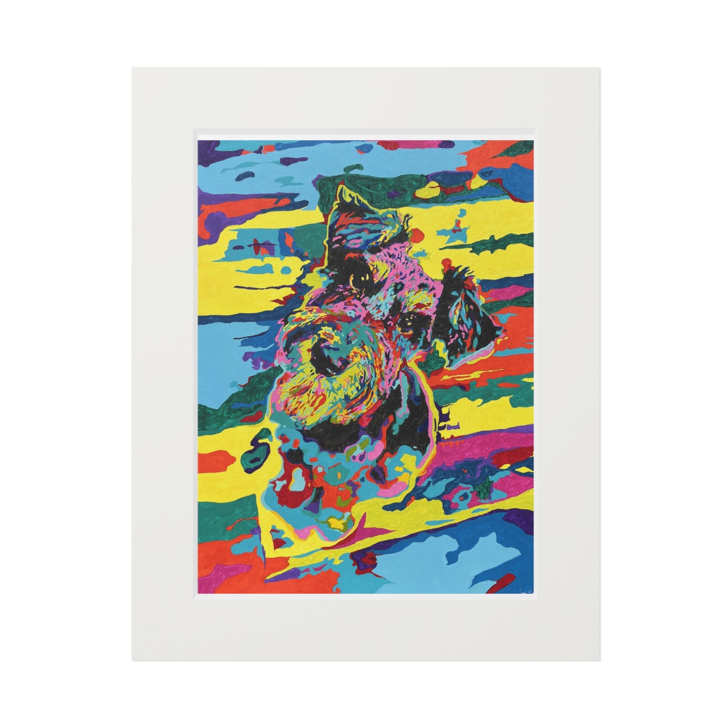 Colorful Abstract Mini Schnauzer Fine Art Print with Passepartout Frame