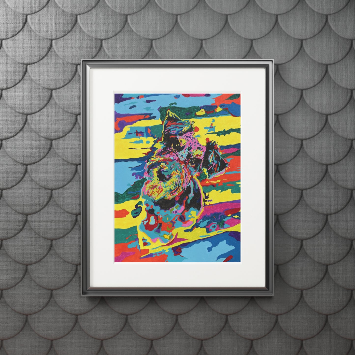 Colorful Abstract Mini Schnauzer Fine Art Print with Passepartout Frame