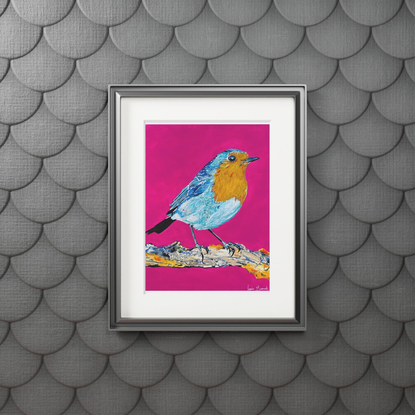 Colorful Robin Fine Art Print with Passepartout - Vibrant Bird Wall Art