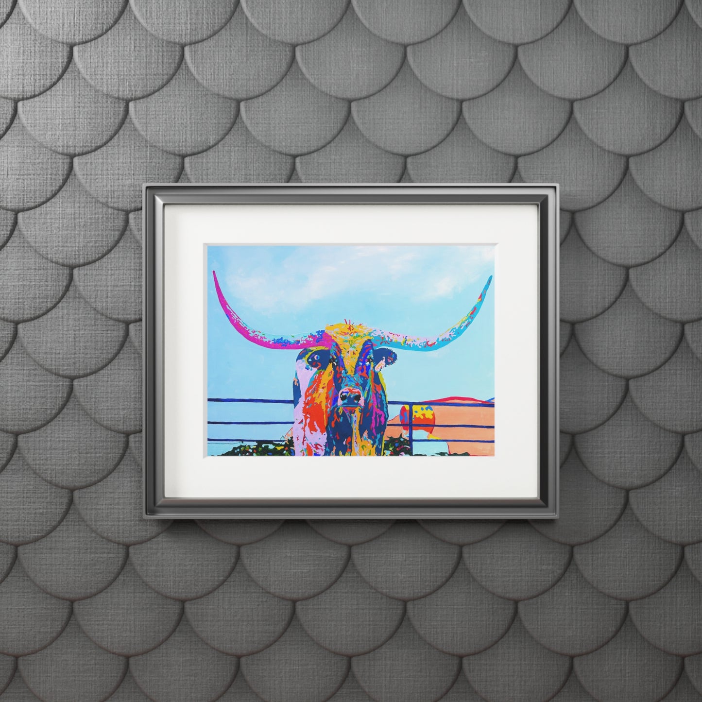 Colorful Longhorn Fine Art Print with Passepartout Frame