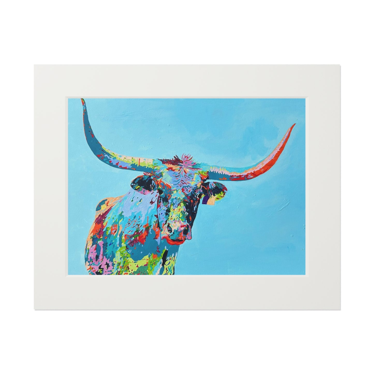 Colorful Longhorn Fine Art Print with Passepartout Frame