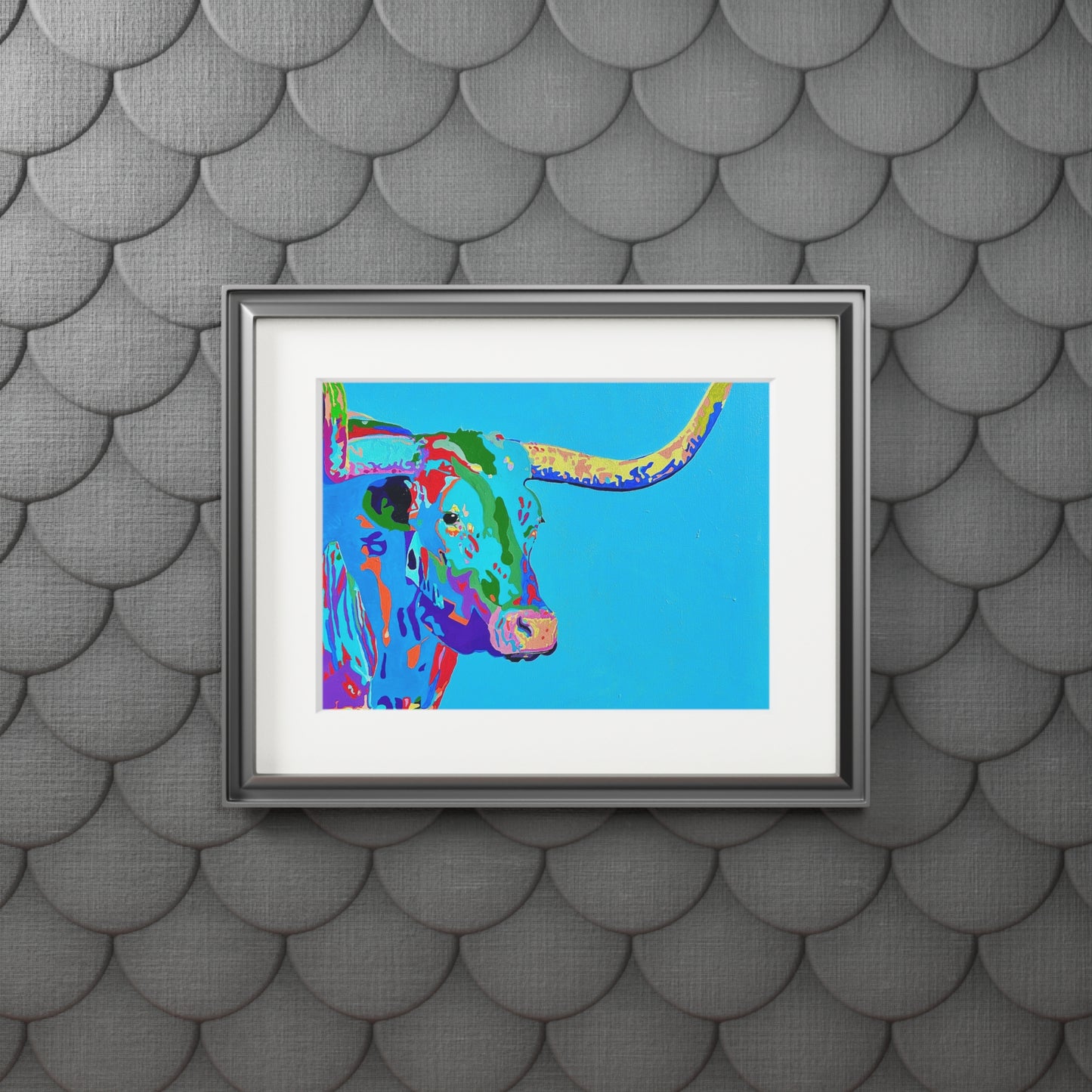 Pop Art Longhorn Bull Fine Art Print — Passepartout Framed Wall Art