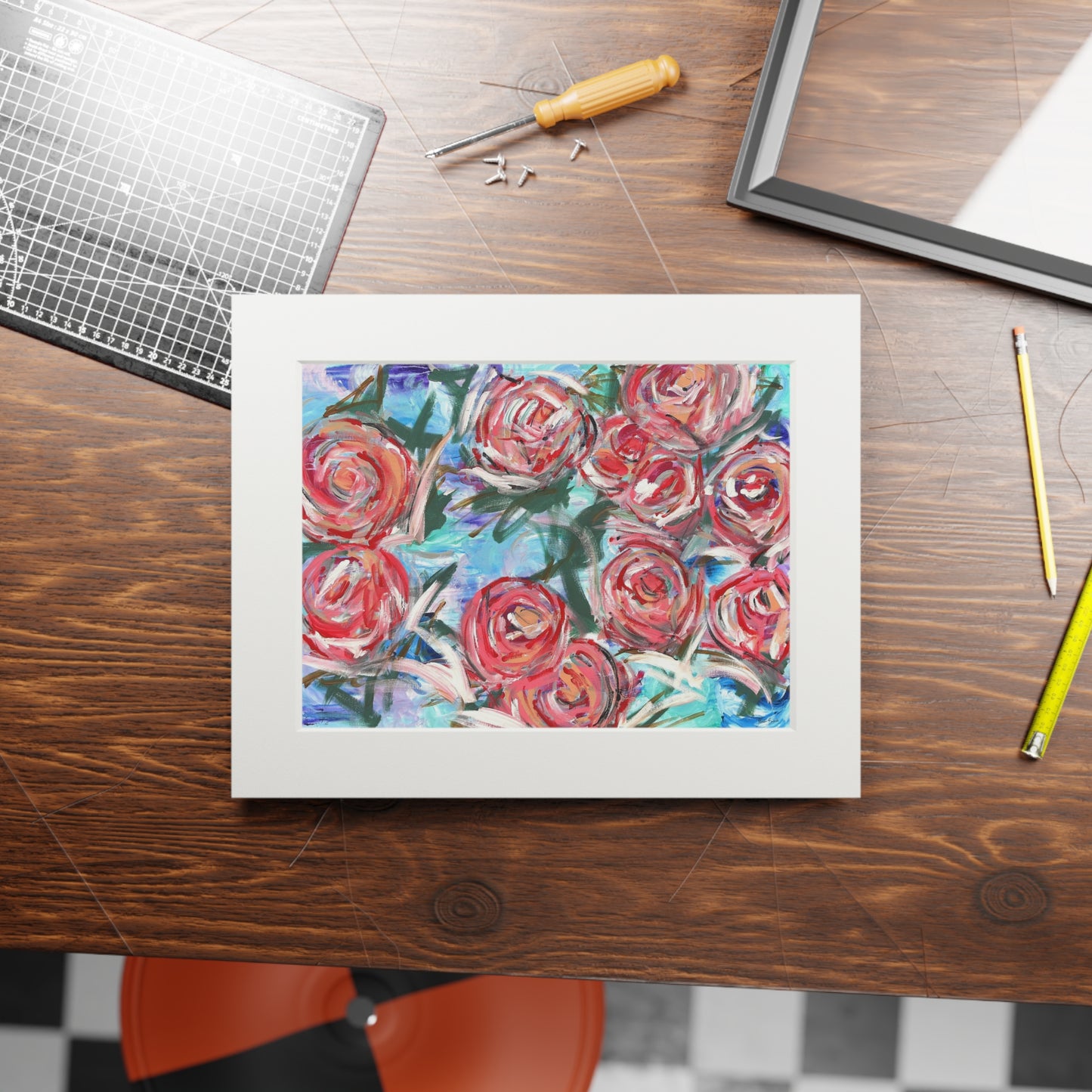 Botanical Rose Fine Art Print with Passepartout — Floral Wall Art