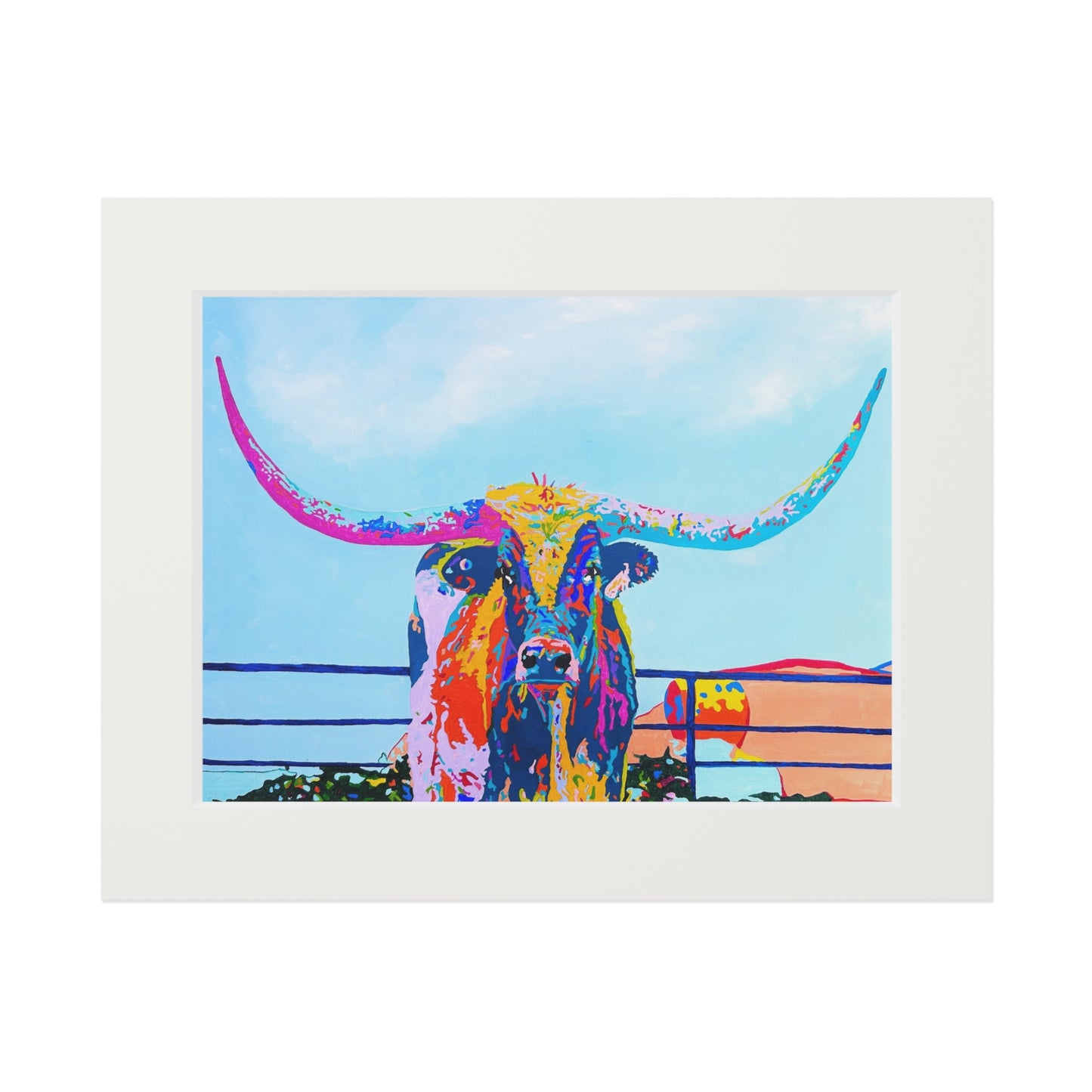 Colorful Longhorn Fine Art Print with Passepartout Frame