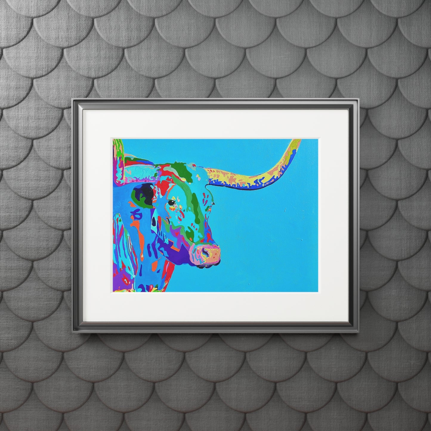 Pop Art Longhorn Bull Fine Art Print — Passepartout Framed Wall Art