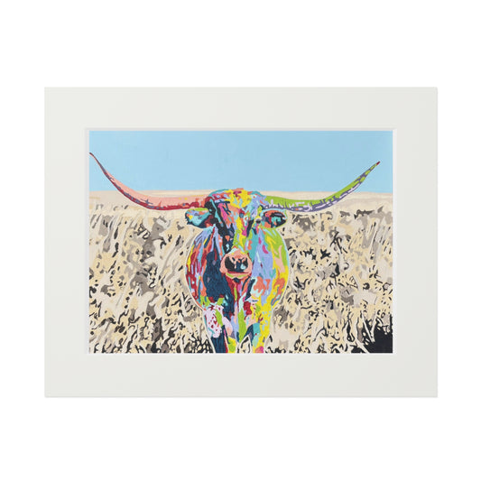 Colorful Longhorn Fine Art Print with Passepartout Frame