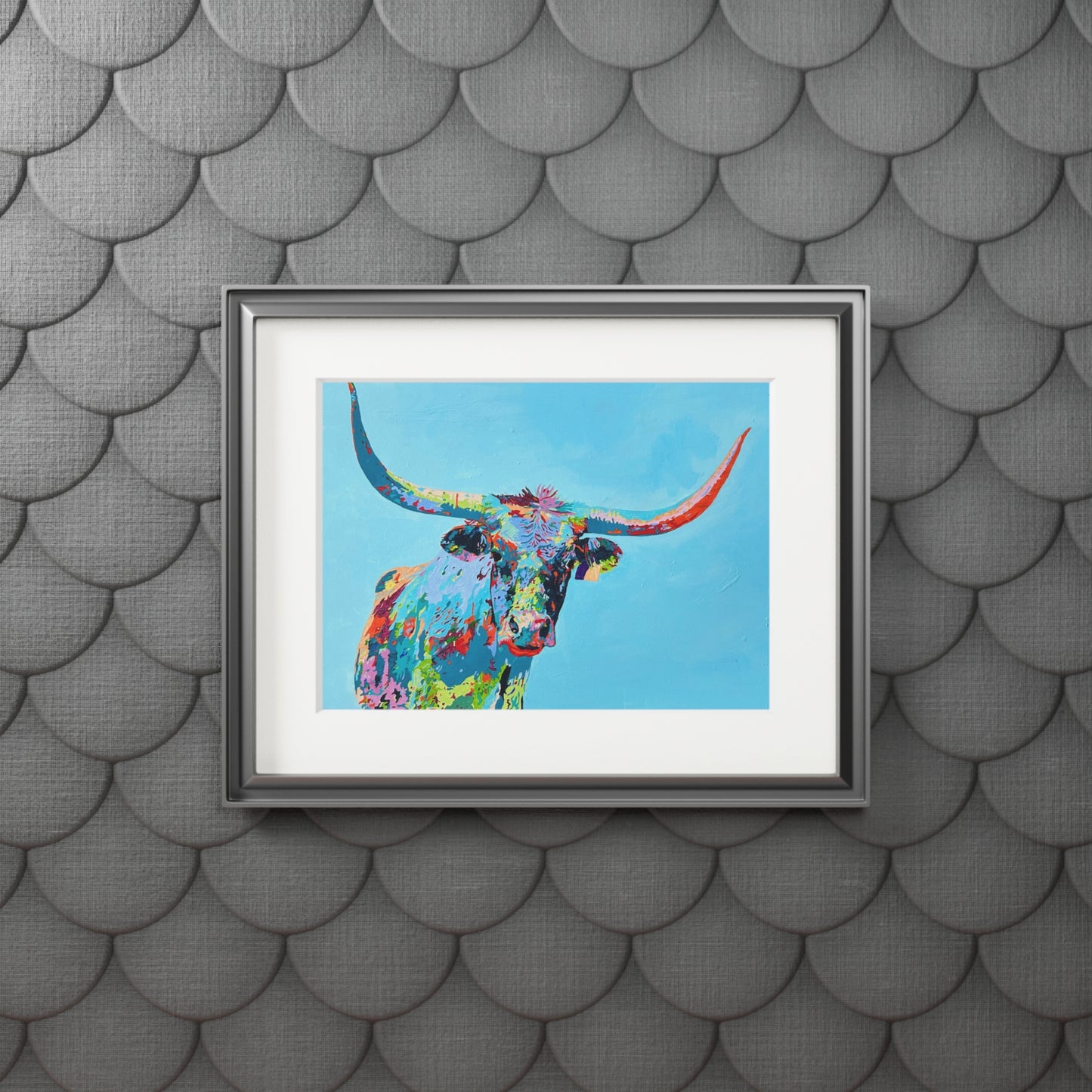 Colorful Longhorn Fine Art Print with Passepartout Frame