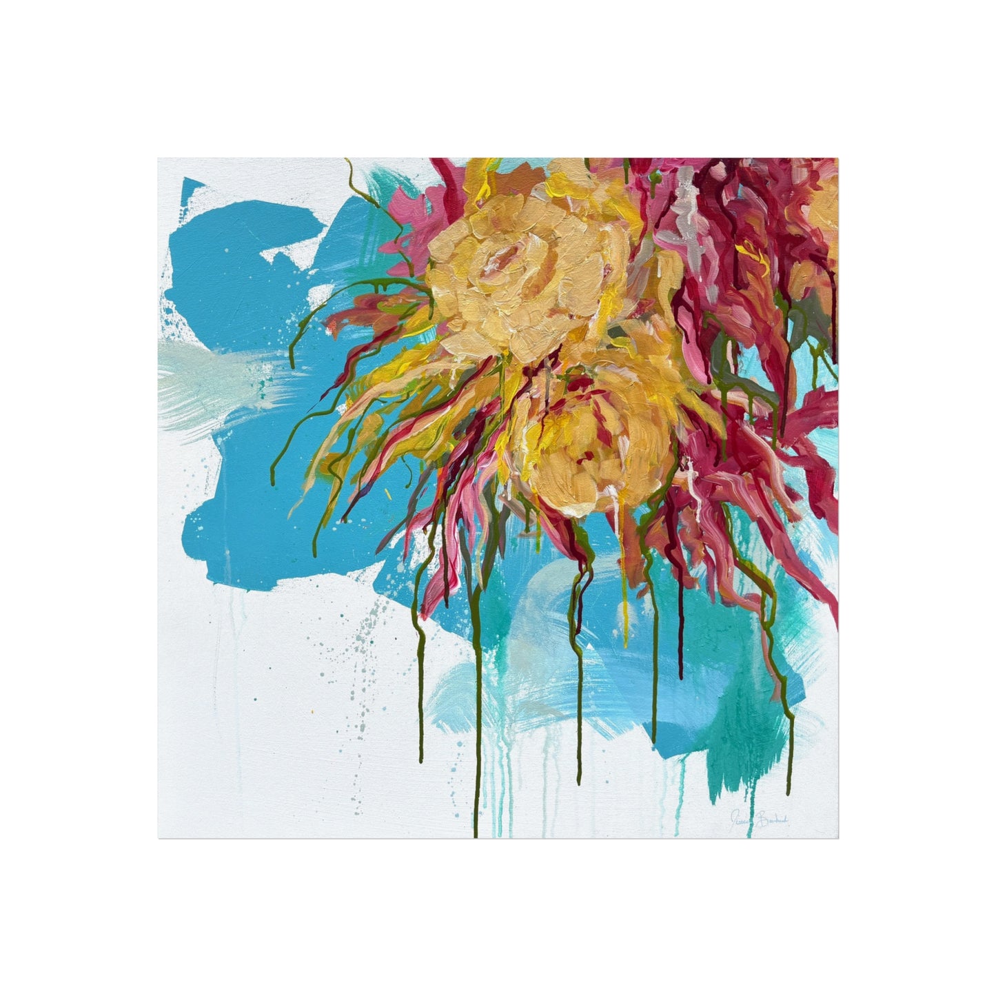 Abstract Floral Fine Art Poster — Colorful Drip Sunflower Wall Art