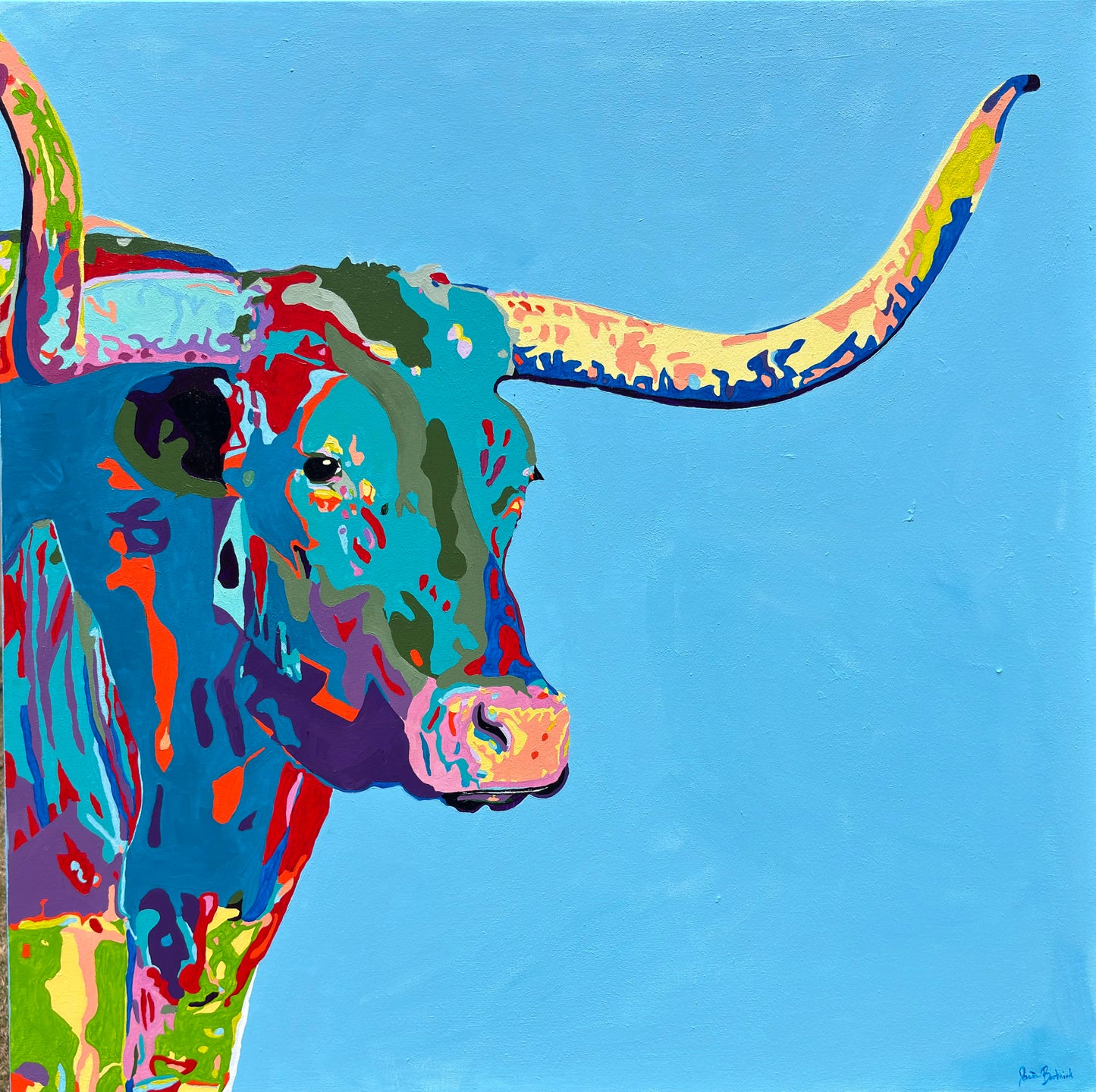 Longhorn Bull - Original Acrylic on 36" X 36" Canvas Gallery Wrap