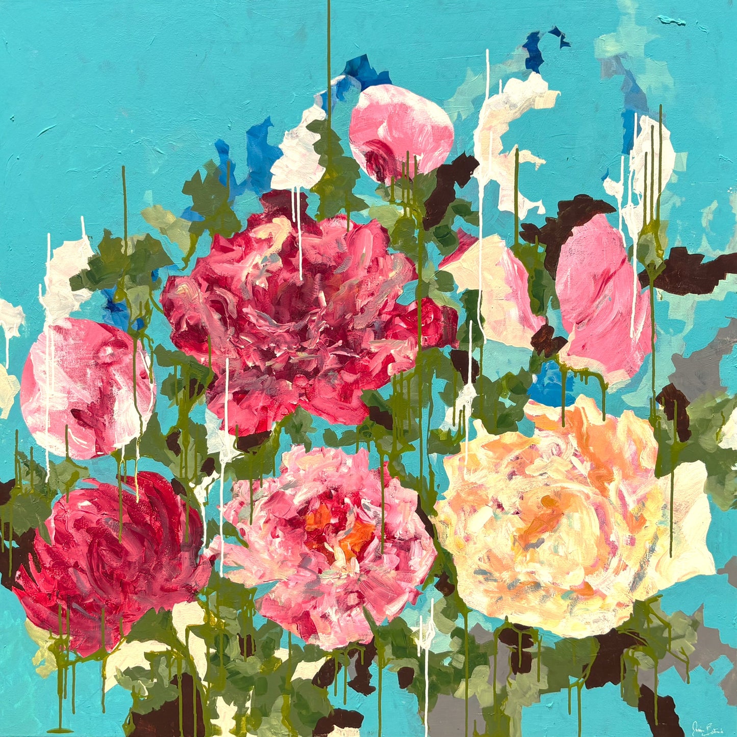 Abstract Flowers - Original Acrylic on 48 x 48 inch Canvas