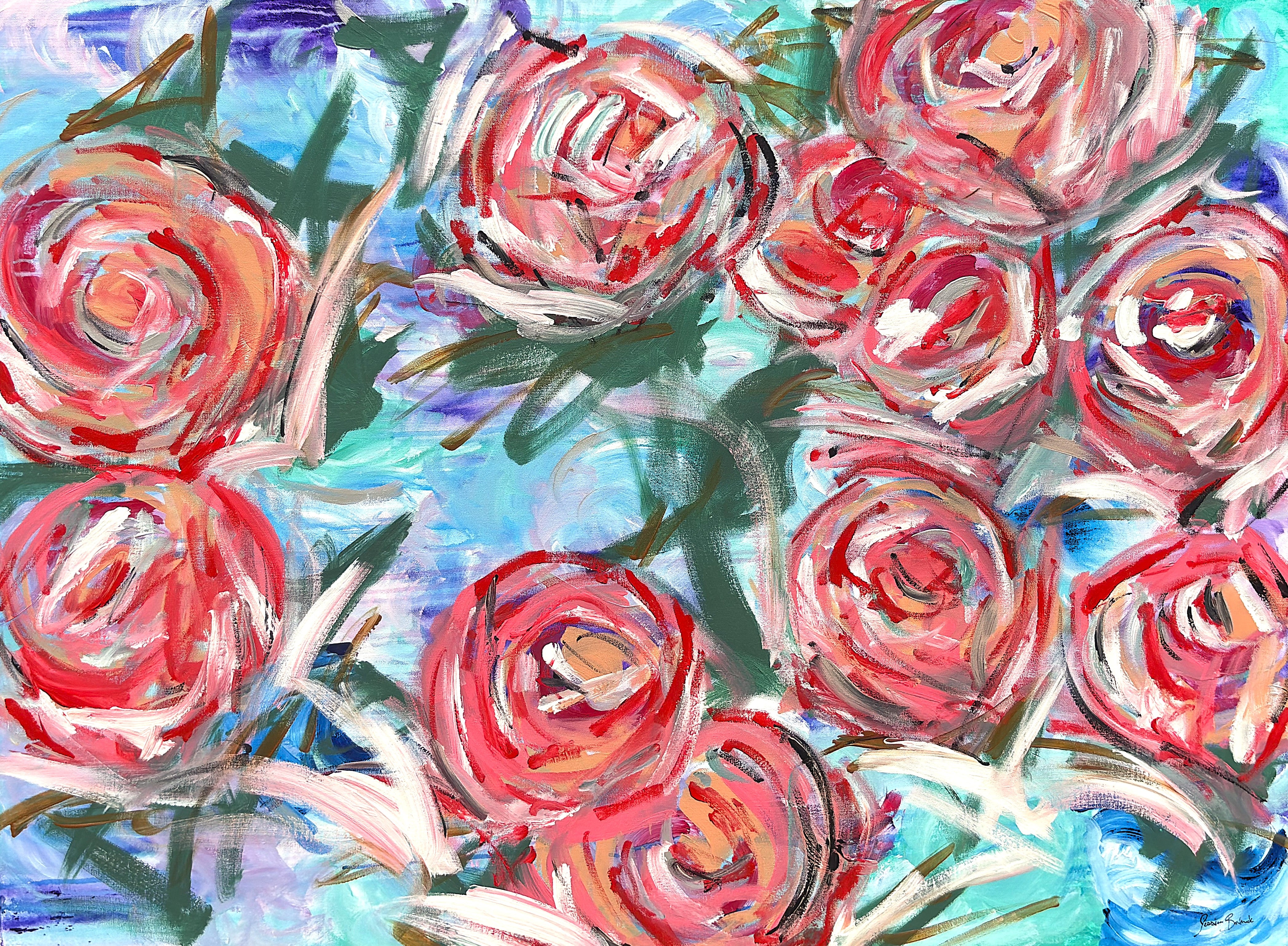 Red Roses - Original Acrylic on 36 x 48 inch Canvas – Jessica