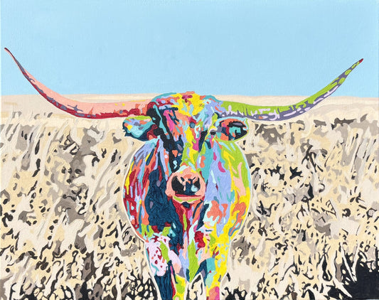 Longhorn in field - Original Acrylic on 16 x 20 inch canvas